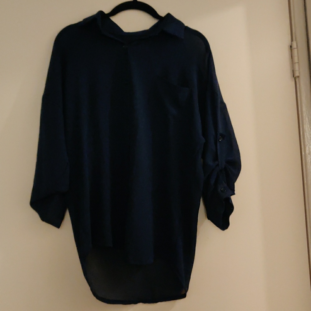 Blue Chifon Buttoned Up Shirt